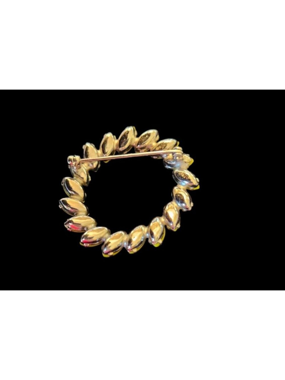 Vintage Sunny Yellow Navette Acrylic Brooch  Prong-Set Stones Silver Tone Metal - Picture 2 of 5